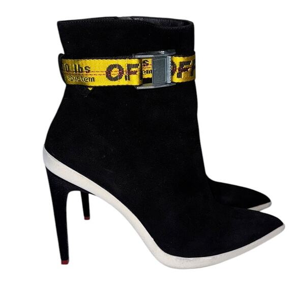 Off White Virgil Abloh Industrial Black White Suede Ankle Boots Size 40 - Picture 1 of 14